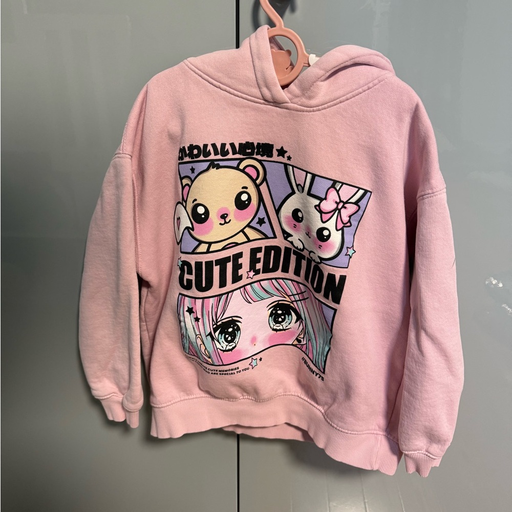 Zara Pink Kids Hoodie with Cute Cartoon Design